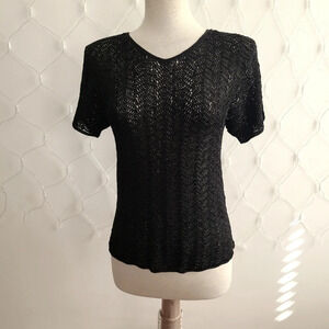 Vintage Conrad C Open Knit Tee Pullover / Black Knit / Tagged Medium